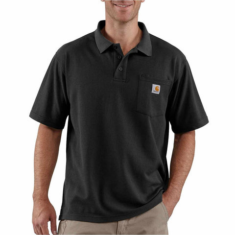 Loose Fit Midweight Short Sleeve Pocket Polo (Black) Men's Clothing