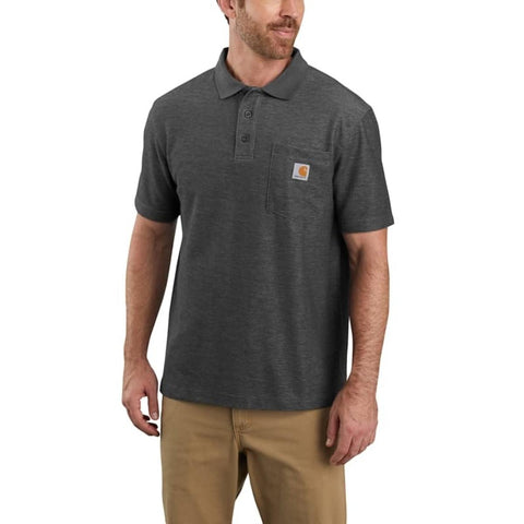 Loose Fit Midweight Short Sleeve Pocket Polo (Black) Men's Clothing