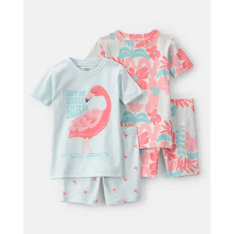 Girls' Short-Sleeve Flamingo 4-Piece Pajama Set 1U658110
