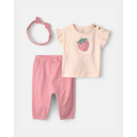 Baby Girls' 3-Piece Strawberry Top and Pant Set 1V688010