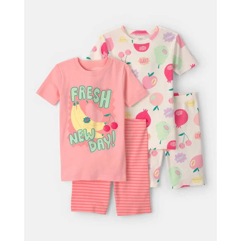 Girls' Short-Sleeve Fresh Fruit 4-Piece Pajama Set 3U655010