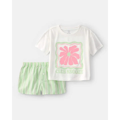 Girl's' Flower Short-Sleeve Loose Fit 2-Piece Pajama Set 3U655410