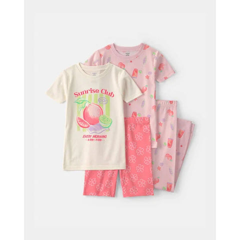 Girls' Short-Sleeve Sunrise Fruit 4-Piece Pajama Set 3V552610