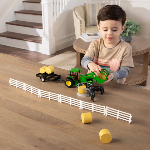 John Deere 1:32 Scale Haying Set, with Tractor, Trailer, Farm Animals and More 47519