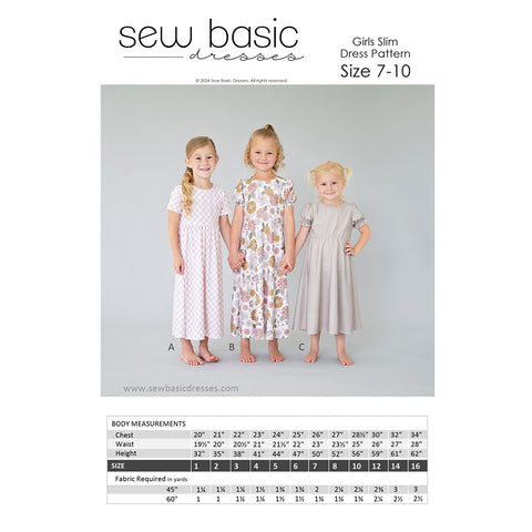 Girls' Slim Dress Patterns size 7-10