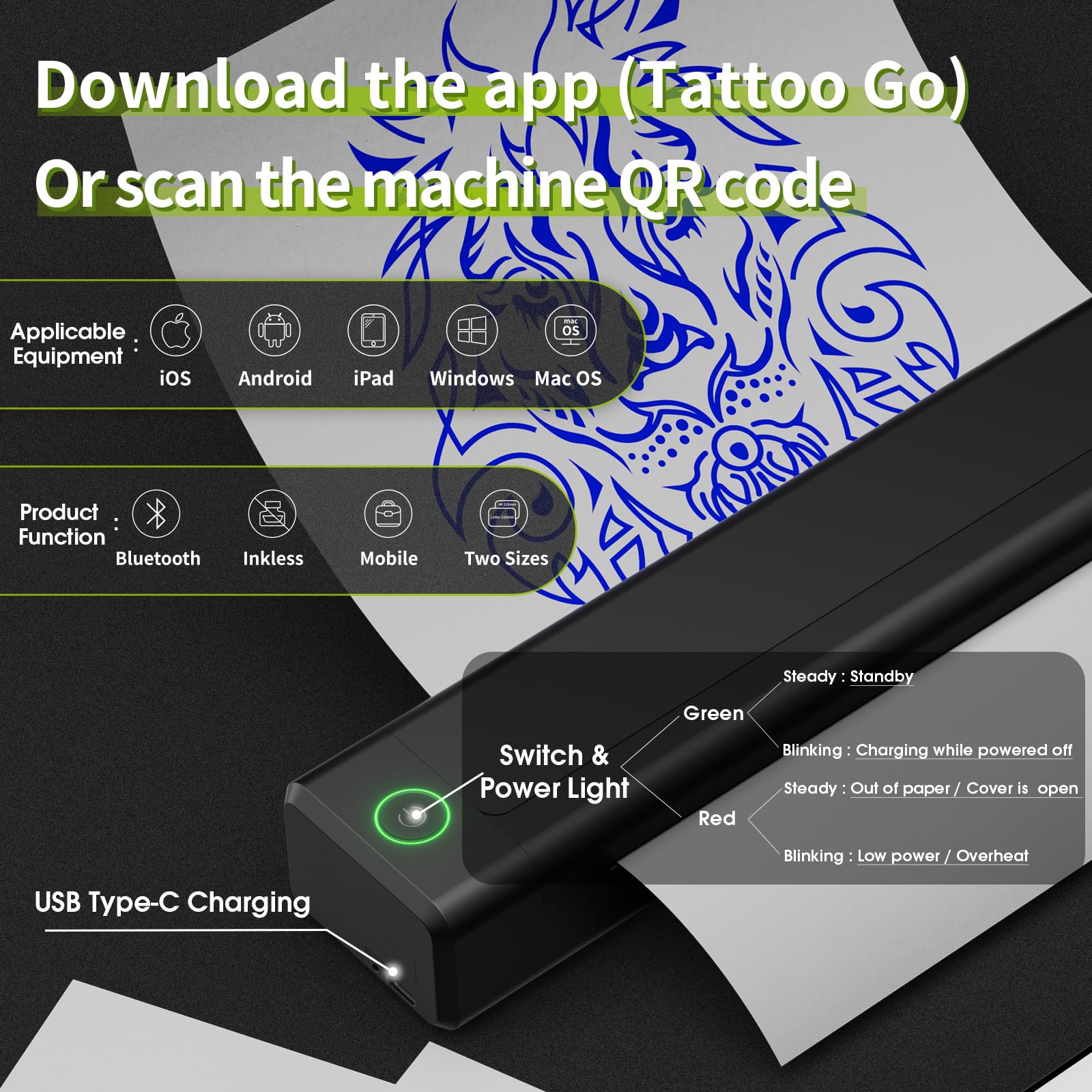 X40 Tattoo Pen Machine Kit with Stencil Printer, 7 Strokes (2.0-4.0mm)
