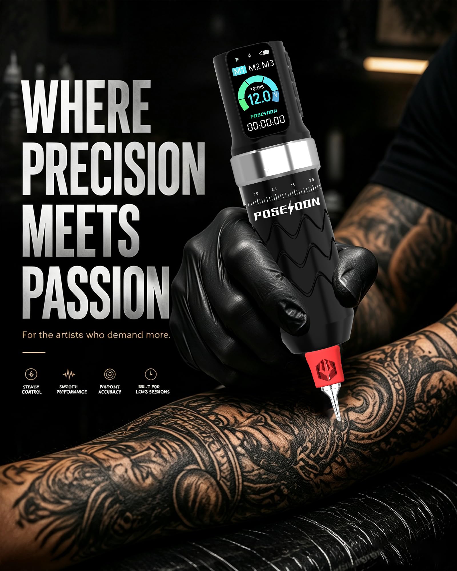 Wireless Tattoo Pen Kit by Poseidon - 2pcs Batteries 7 Strokes PTK206-US