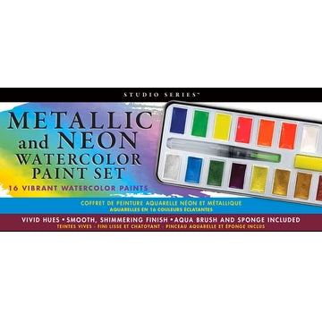 Studio Series Metallic & Neon Watercolor Paint Set (Set of 16 Colors) 339645