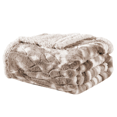 Close Up of Folded Taupe Alaska Sherpa Throw Blanket