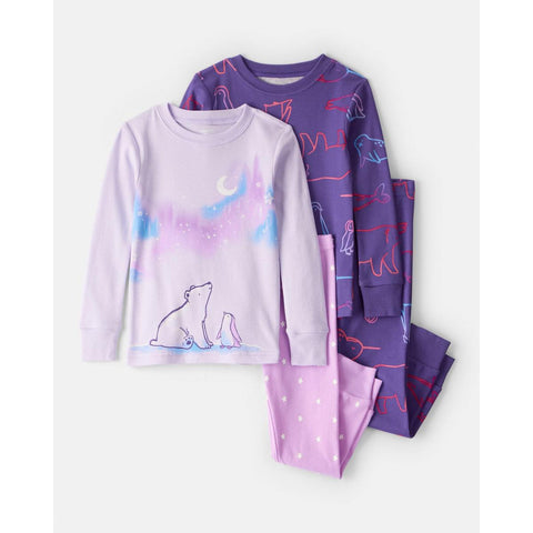 Baby Girl 100% Cotton Snug Fit 4-Piece Pajamas