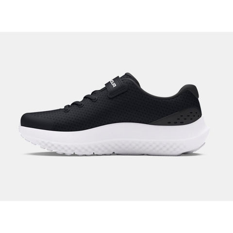 Under Armour boy's Surge 4 shoe in black & white showing instep