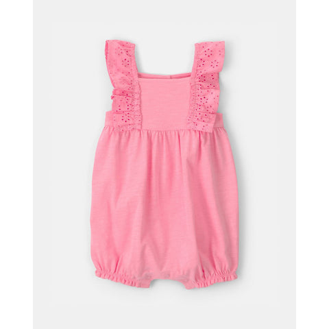 Baby Girl Eyelet Sleeveless Romper - Pink