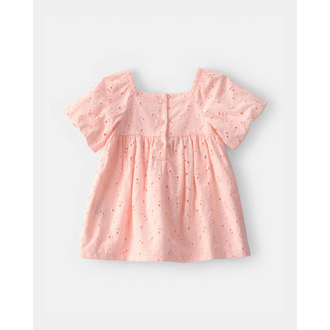 Baby Girl Short-Sleeve Eyelet Dress - Pink