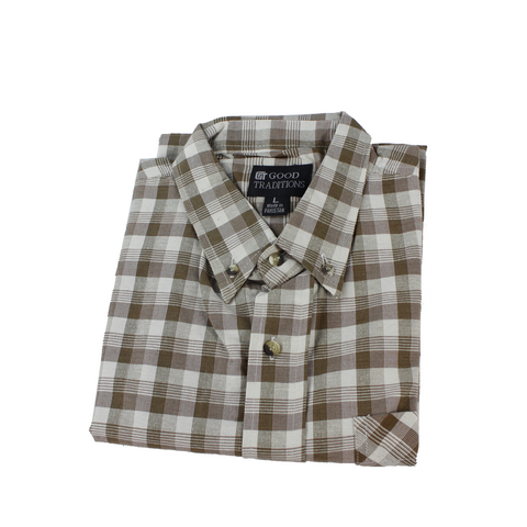Good Traditions Destin men's short-sleeve shirt in Brown Check
