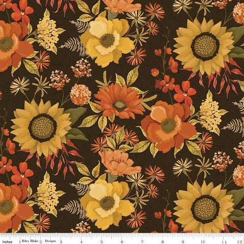 mocha, Bountiful Collection Large Floral Cotton Fabric C17860