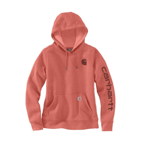 Carhartt women's Clarksburg midweight logo sleeve hoodie in Dusty Cedar Heather
