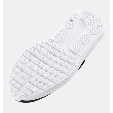 Under Armour boy's Surge 4 shoe in black & white showing sole