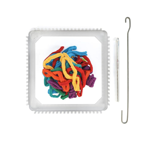 Friendly Loom Potholder Loom Kit Plus showing loom & loops