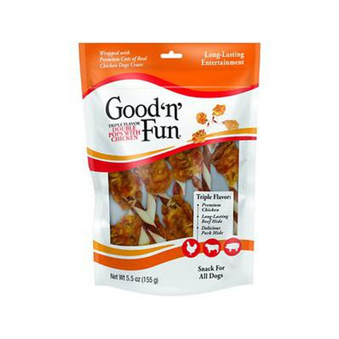 Good N Fun Triple Flavor Double Pops with Chicken Rawhide Chews for All Dogs 5.5 oz