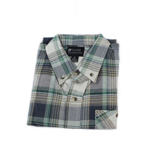 Good Traditions Destin men's short-sleeve shirt in Green Plaid