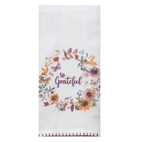 Mulberry Bloom Embroidered Slub Tea Towel H8327