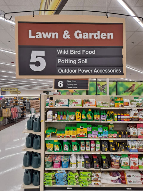 Law and Garden sign and gardening products