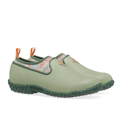 Green waterproof shoe with sunflower print