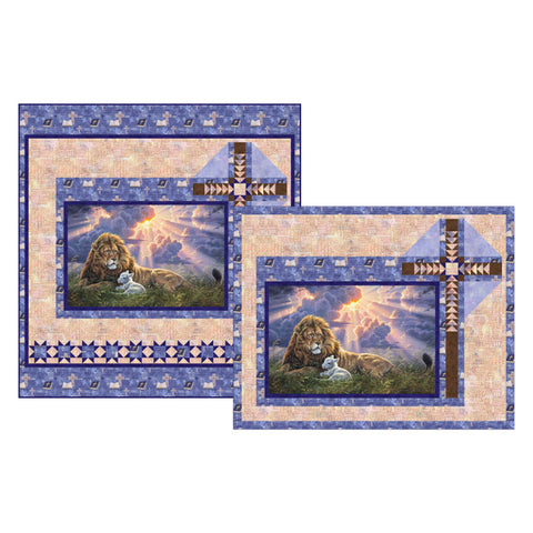 THE LION AND THE LAMB PATTERN AMAZING GRACE featuring a lion and a lamb beside a cross