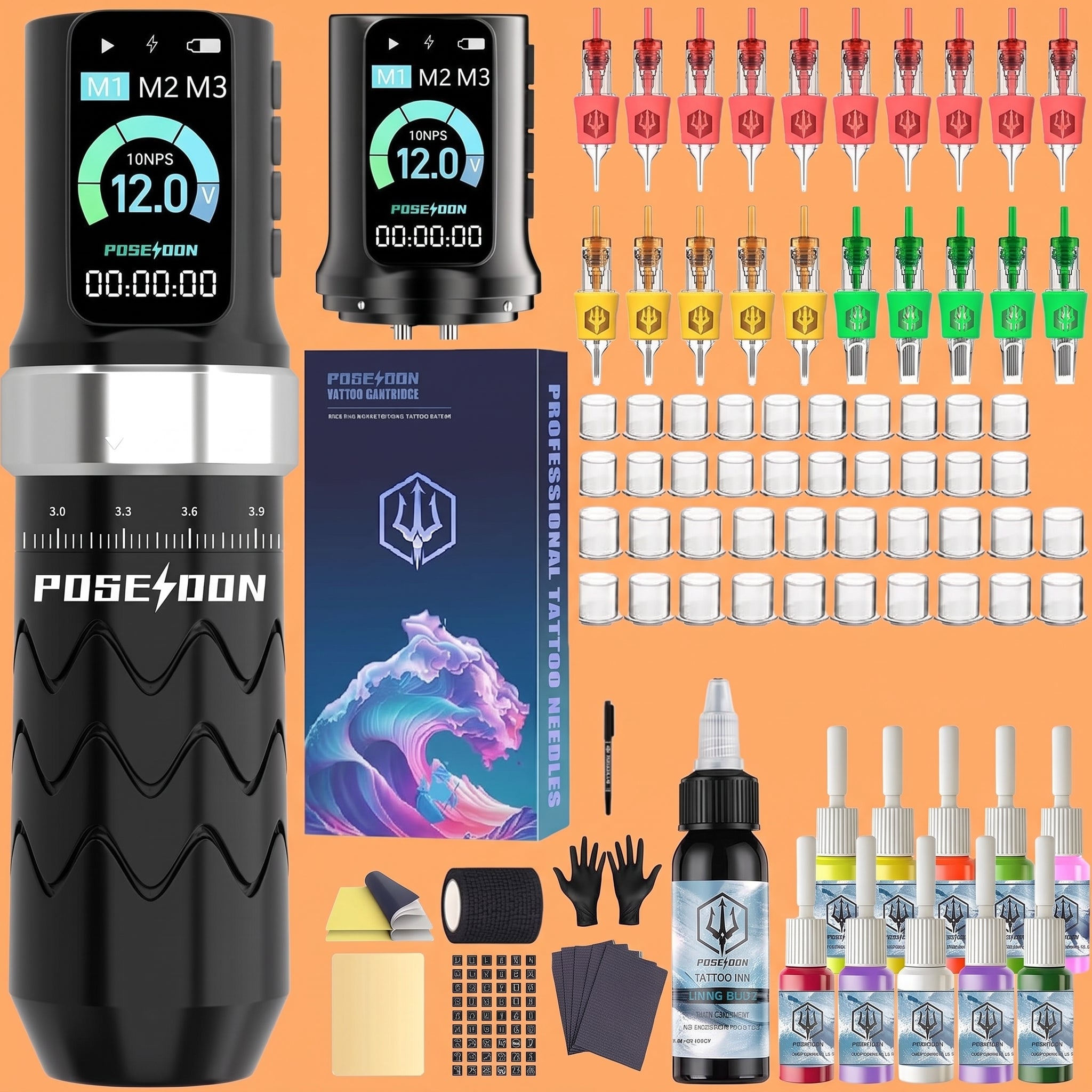 Wireless Tattoo Pen Kit by Poseidon - 2pcs Batteries 7 Strokes PTK206-US