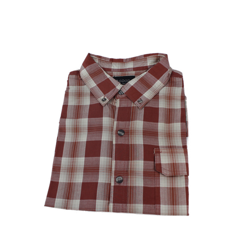 Good Traditions Dominic men's short-sleeve casual shirt in Rust Plaid