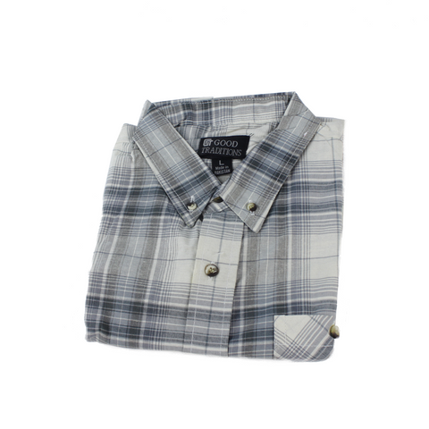 Good Traditions Destin men's short-sleeve shirt in Stone Plaid