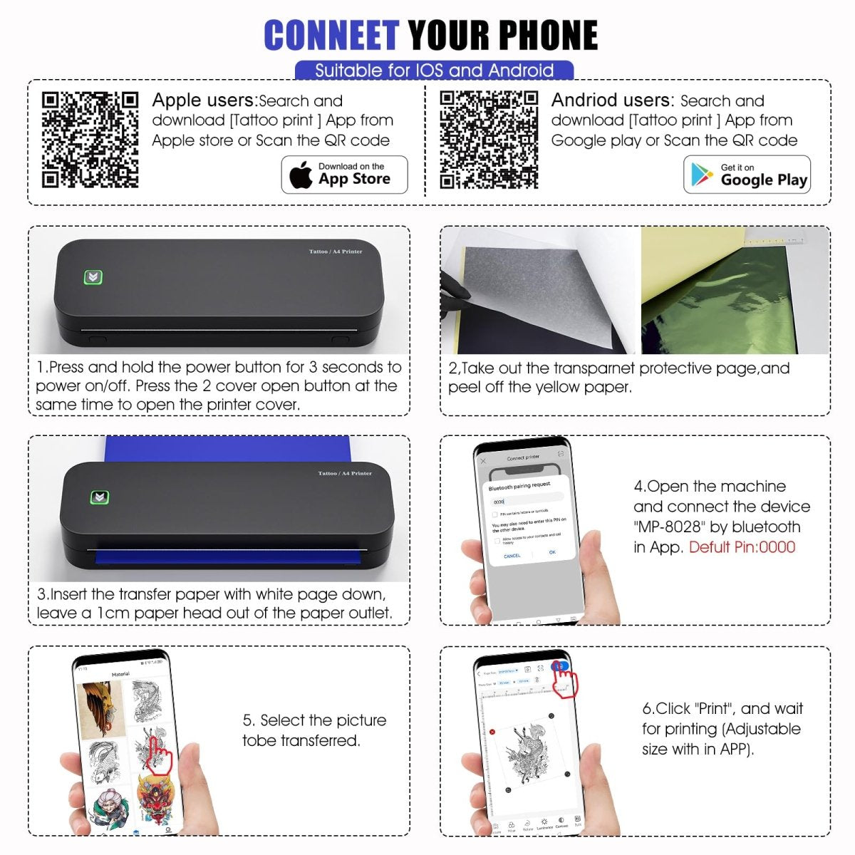 Biomaser Wireless Tattoo Stencil Printer with 10pcs Transfer Paper - Tattoo Unleashed