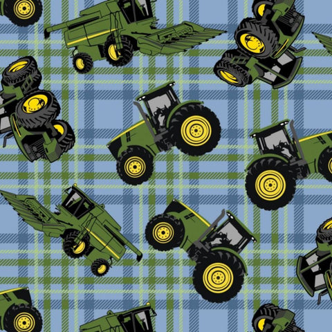 blue-tractors-on-plaid john deere fabric