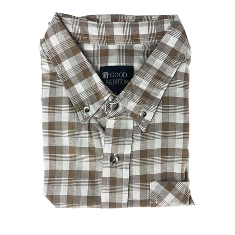 brown plaid, Destin Men's Short-Sleeve Shirt