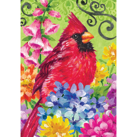 Garden flag showing Cardinal with Flowers