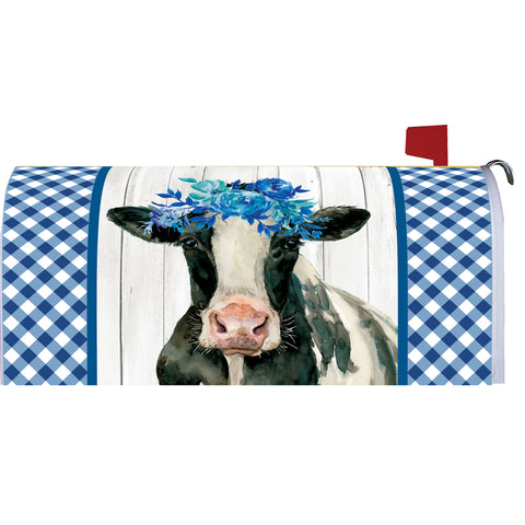 Mailbox cover showing Cow with Flowers