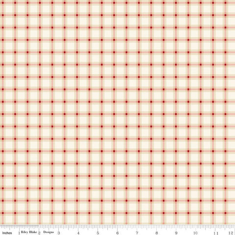 cream, Christmas Greeting Collection Plaid Cotton Fabric C17665