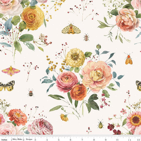 cream, Sketchbook Collection Main Floral Cotton Fabric CD17520