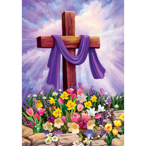 Garden flag showing Cross & Flowers