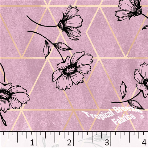 dusty lavender, Standard Weave Geometric Floral Print Poly Cotton Fabric 6254