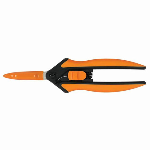 Fiskars Softgrip micro-tip pruning snips with blades in orange case