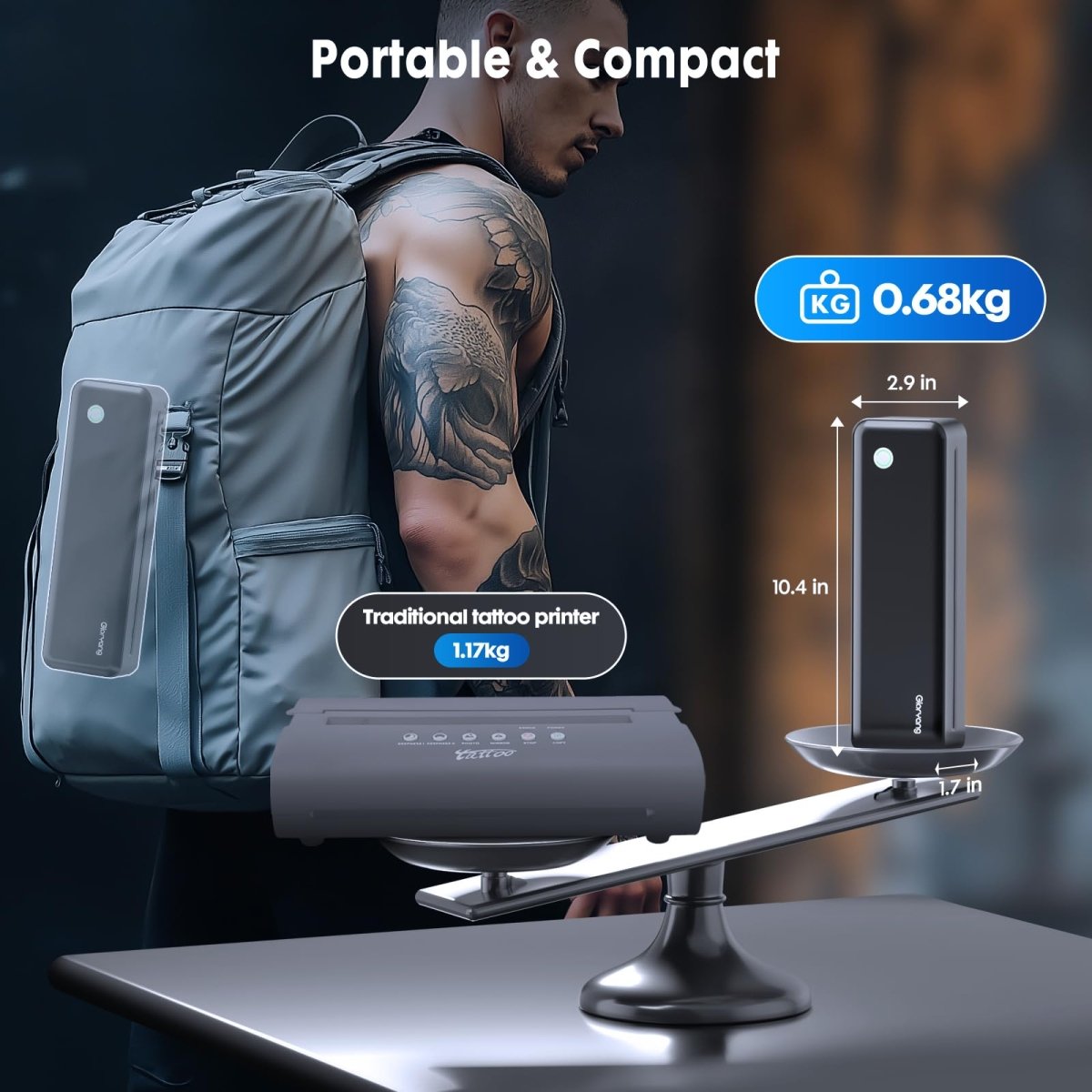 Gloryang Wireless Tattoo Stencil Printer Includes 40 Stencil Papers (Black) - Tattoo Unleashed