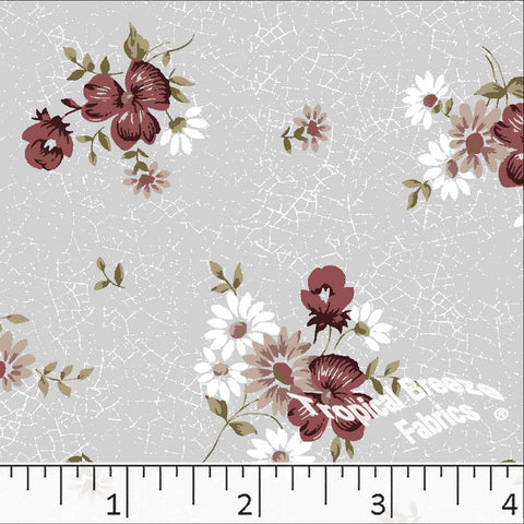 gray, Standard Weave Floral Print Poly Cotton Fabric 6314