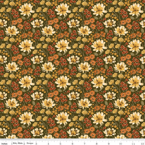 green, Bountiful Collection Floral Print Cotton Fabric C17861