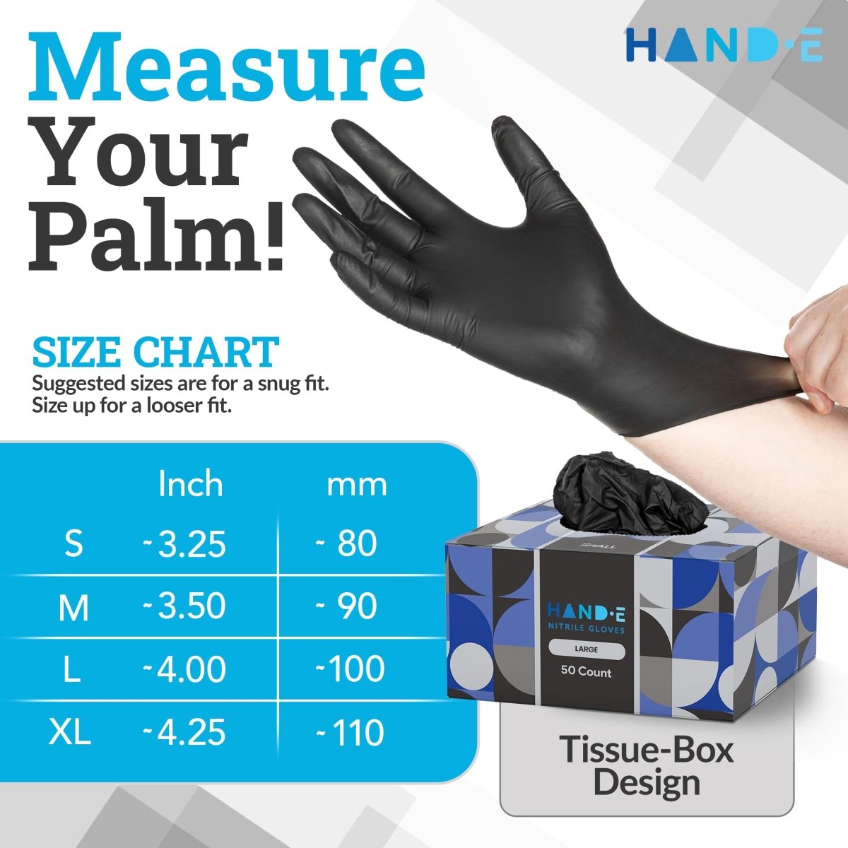 Hand - E Touch Black Nitrile Disposable Gloves Large 50 pcs - Tattoo Unleashed