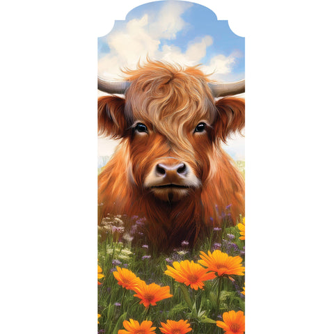 Custom Decor YarDecor panel showing highland cow
