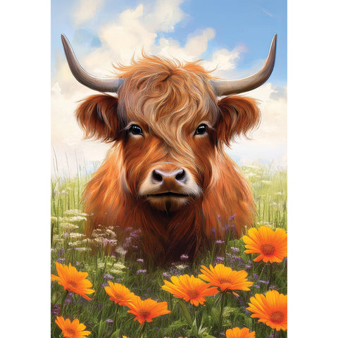 Garden flag showing Highland Cow