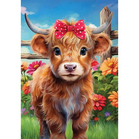 Wind Current garden flag showing Highland Calf