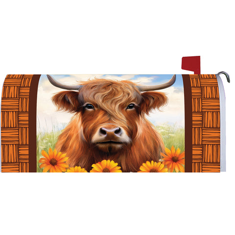 Large mailbox cover showing Highland Cow