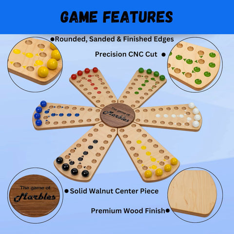 Aggravation Marble Chase wooden game showing features
